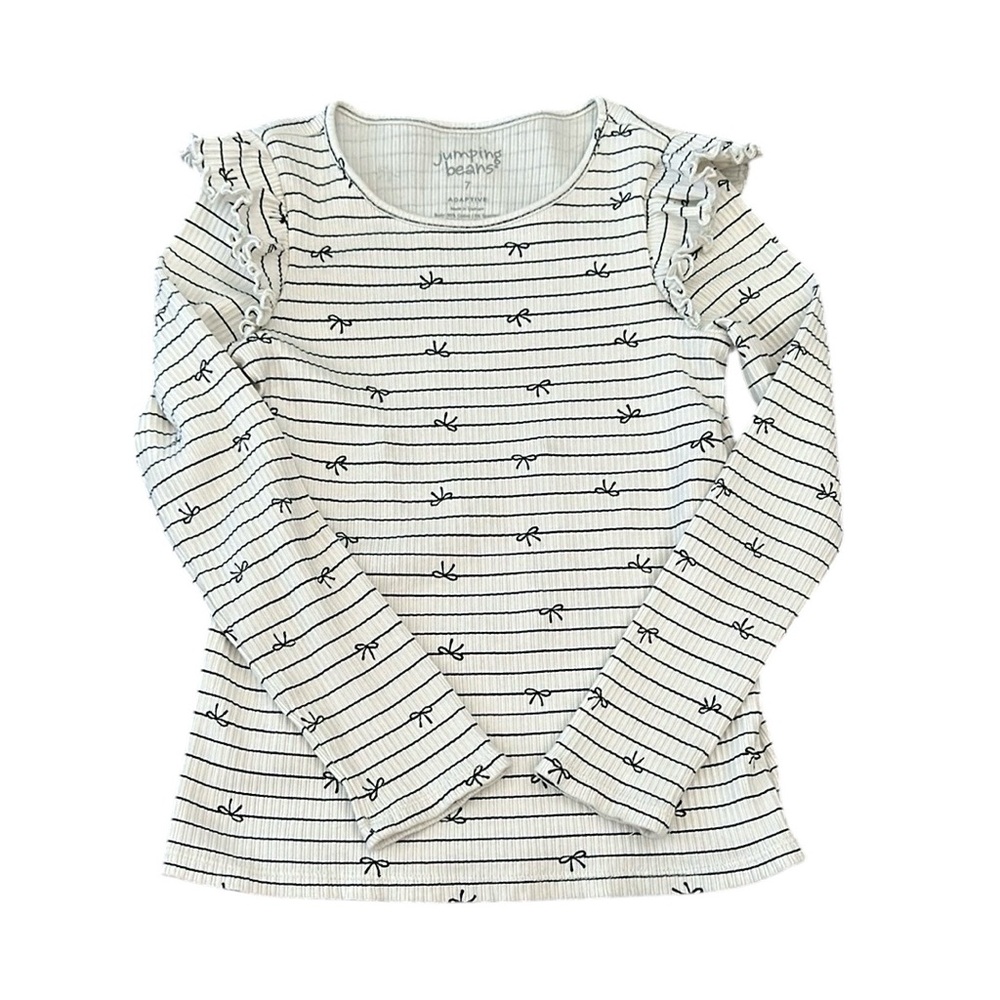 Jumping Beans White and Black Striped Kids Top with Bows (adaptive)